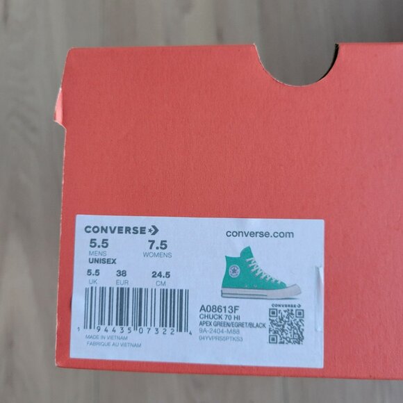 ⭐Converse Chuck Taylor All Star Hi Canvas Sz 5.5 Men Shoes Sneaker Green A08613F - Picture 7 of 10